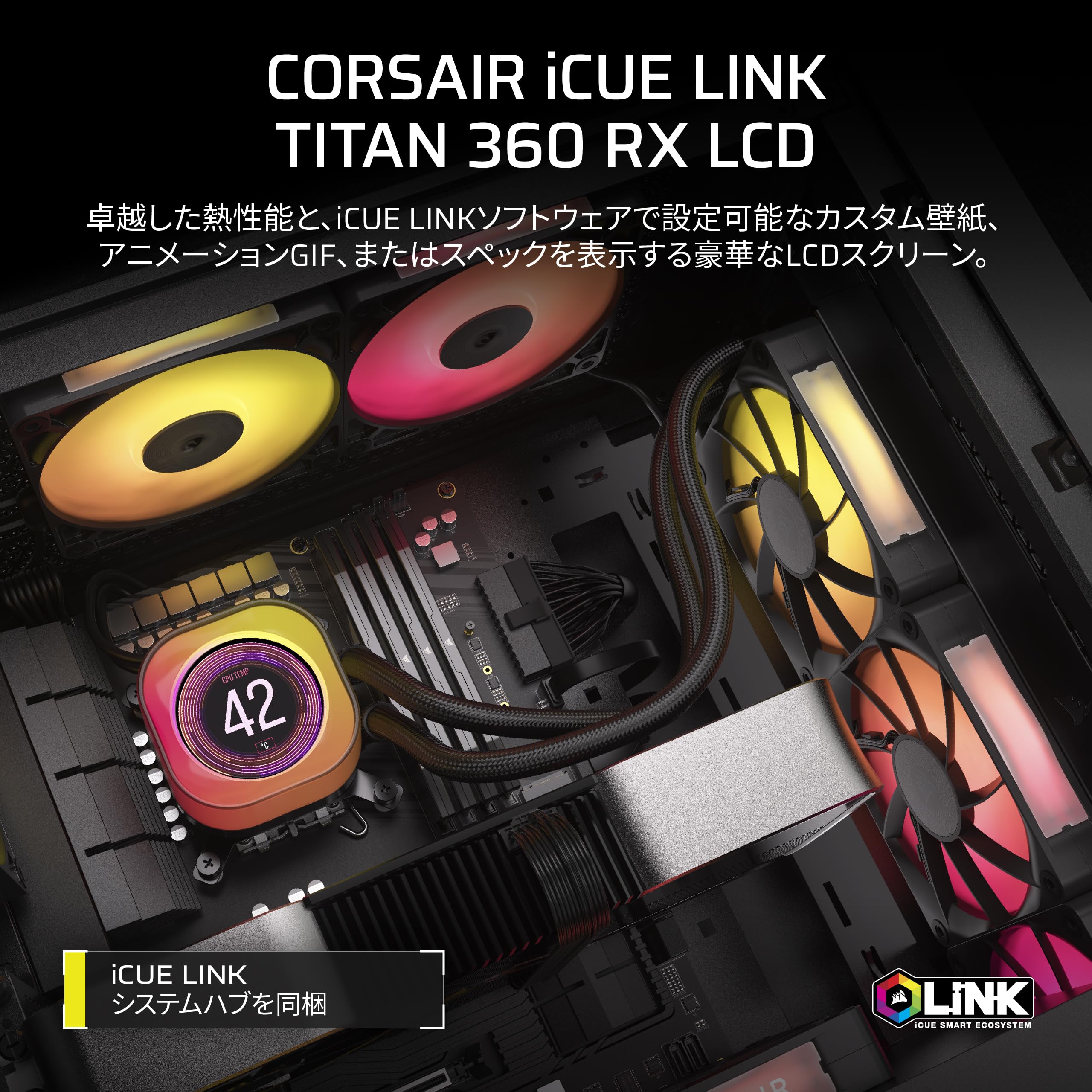 CORSAIR iCUE LINK TITAN 360 RX LCD セット CORSAIR iCUE LINK TITAN 360 RX LCD Układ Chłodzenia